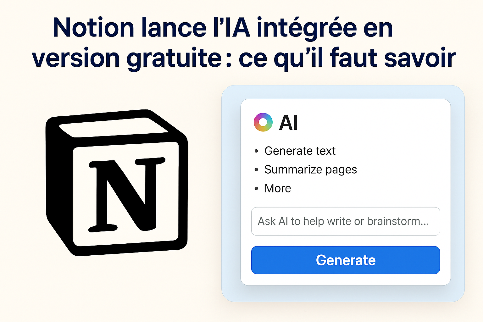 Interface de Notion avec IA gratuite – génération de texte et résumé de pages en 2025